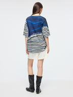 Hand-painted sailor collar striped T-shirt