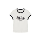 Swan print ringer T-shirt