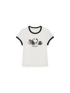 Swan print ringer T-shirt