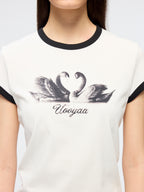 Swan print ringer T-shirt