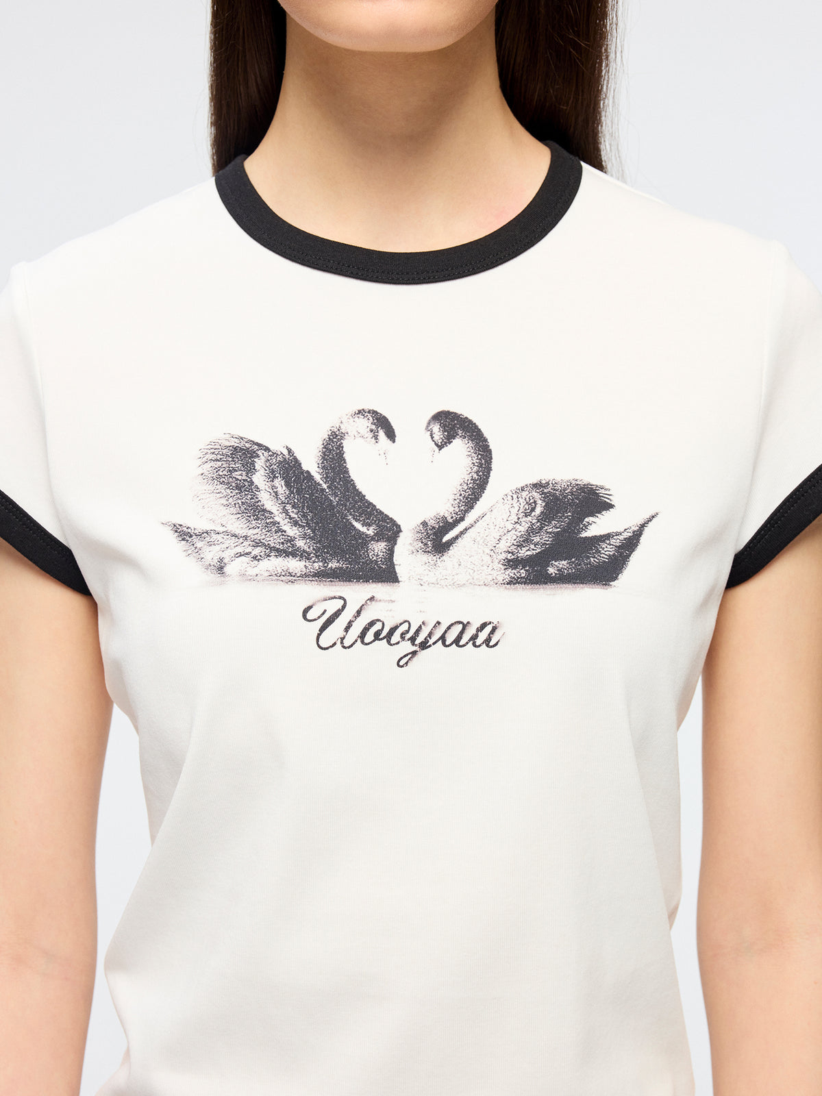 Swan print ringer T-shirt