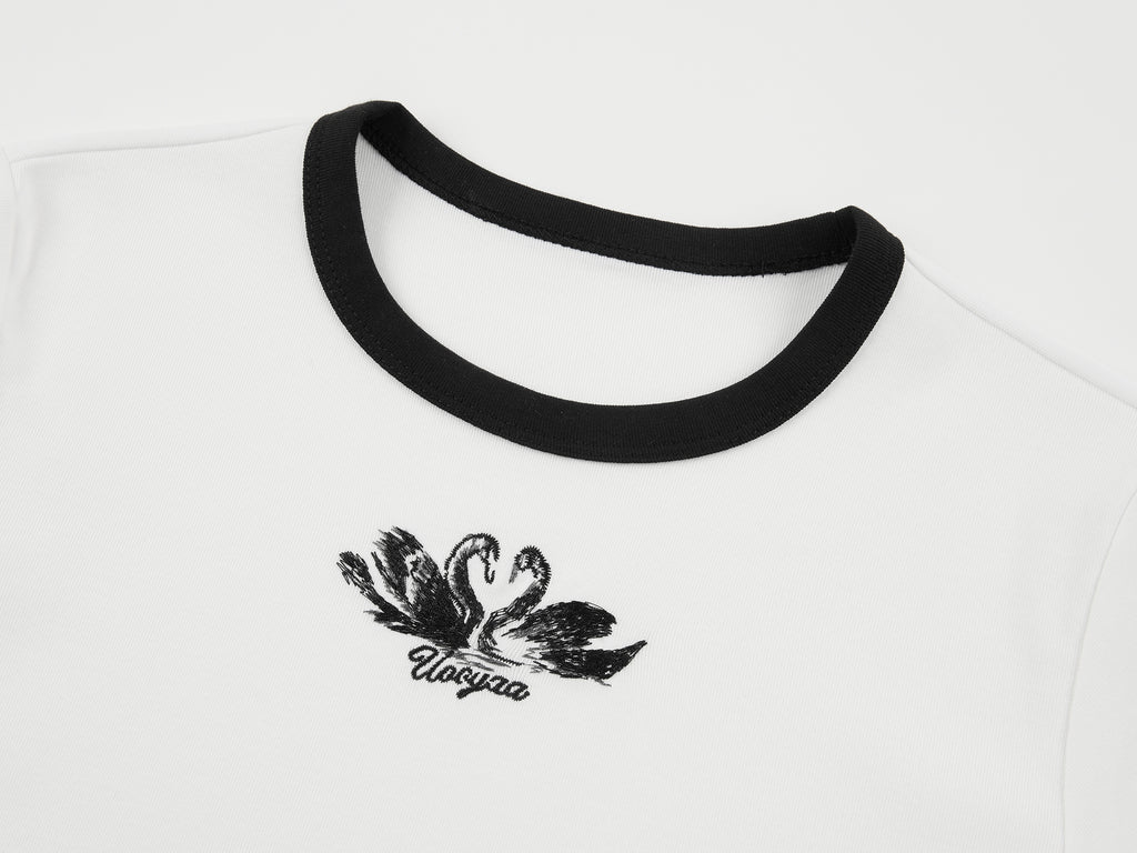 Swan embroidered ringer T-shirt