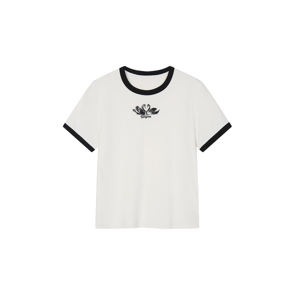 Swan embroidered ringer T-shirt
