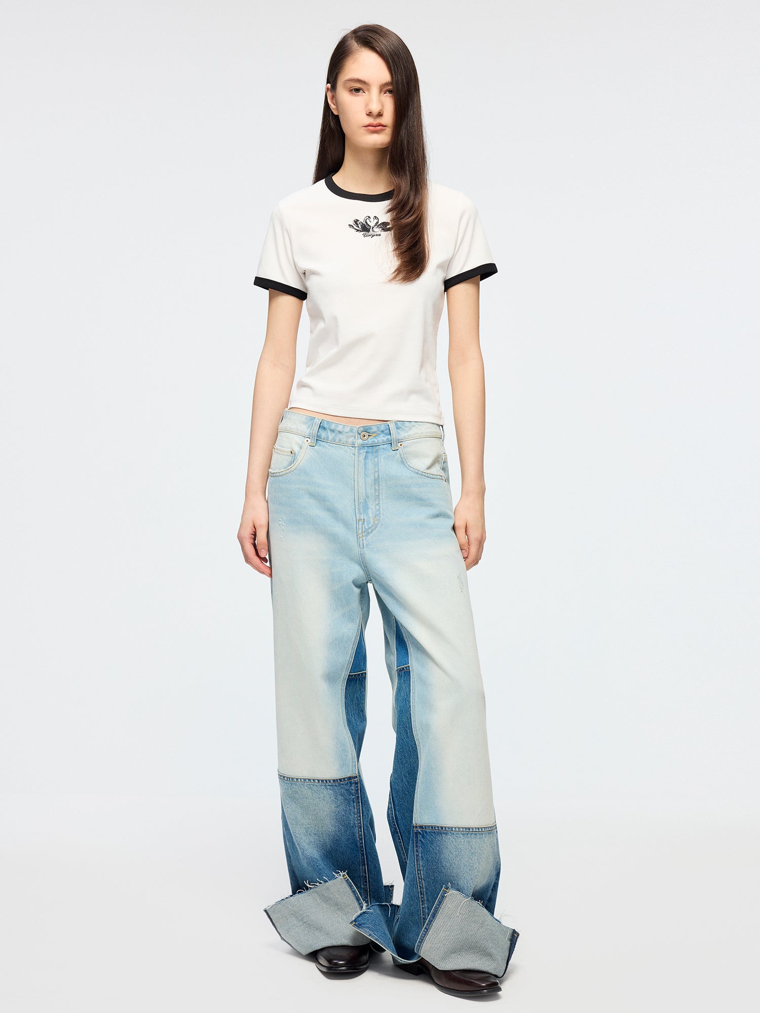 Swan embroidered ringer T-shirt