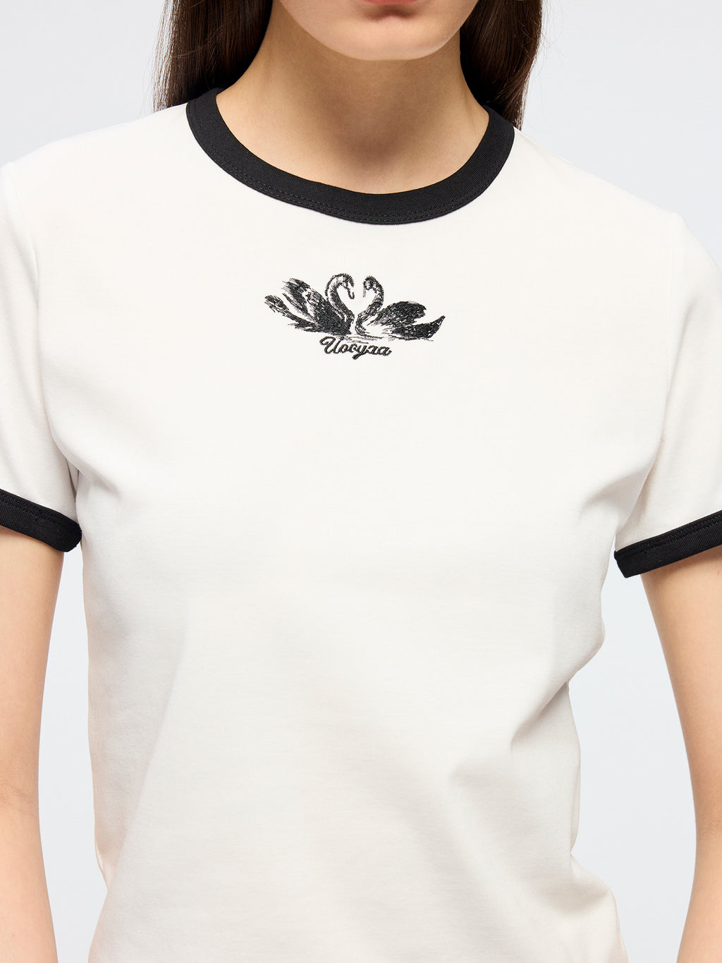 Swan embroidered ringer T-shirt