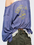 Angel print lace camisole asymmetric T-shirt