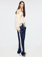 Panda print lace camisole asymmetric T-shirt