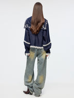 Openwork embroidered sailor collar pullover