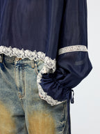 Openwork embroidered sailor collar pullover
