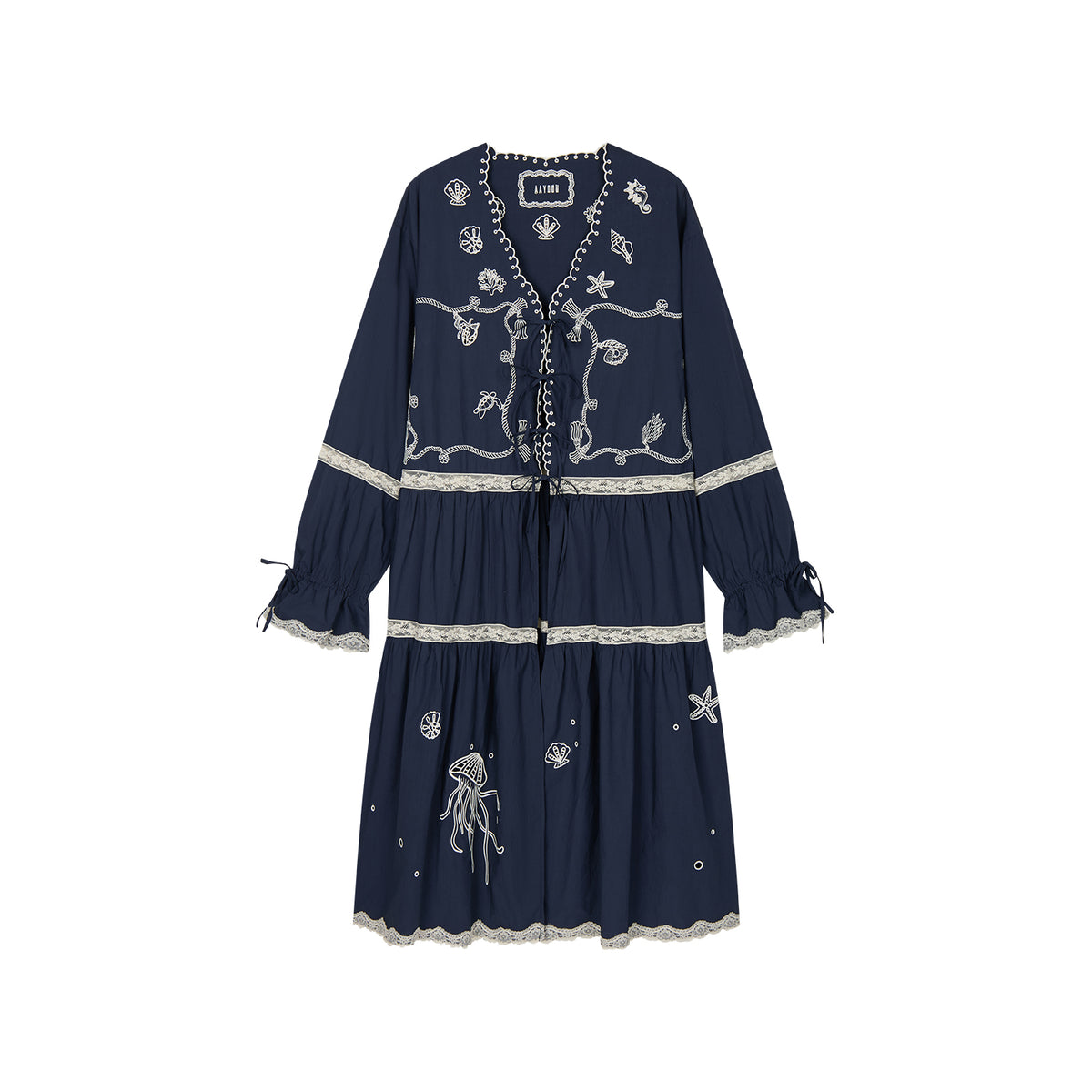 Openwork embroidered cardigan tea dress
