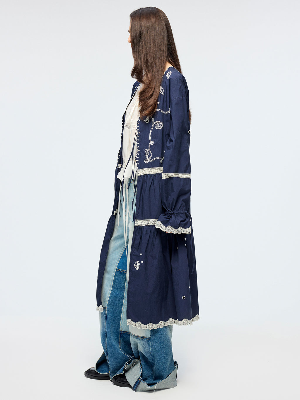 Openwork embroidered cardigan tea dress