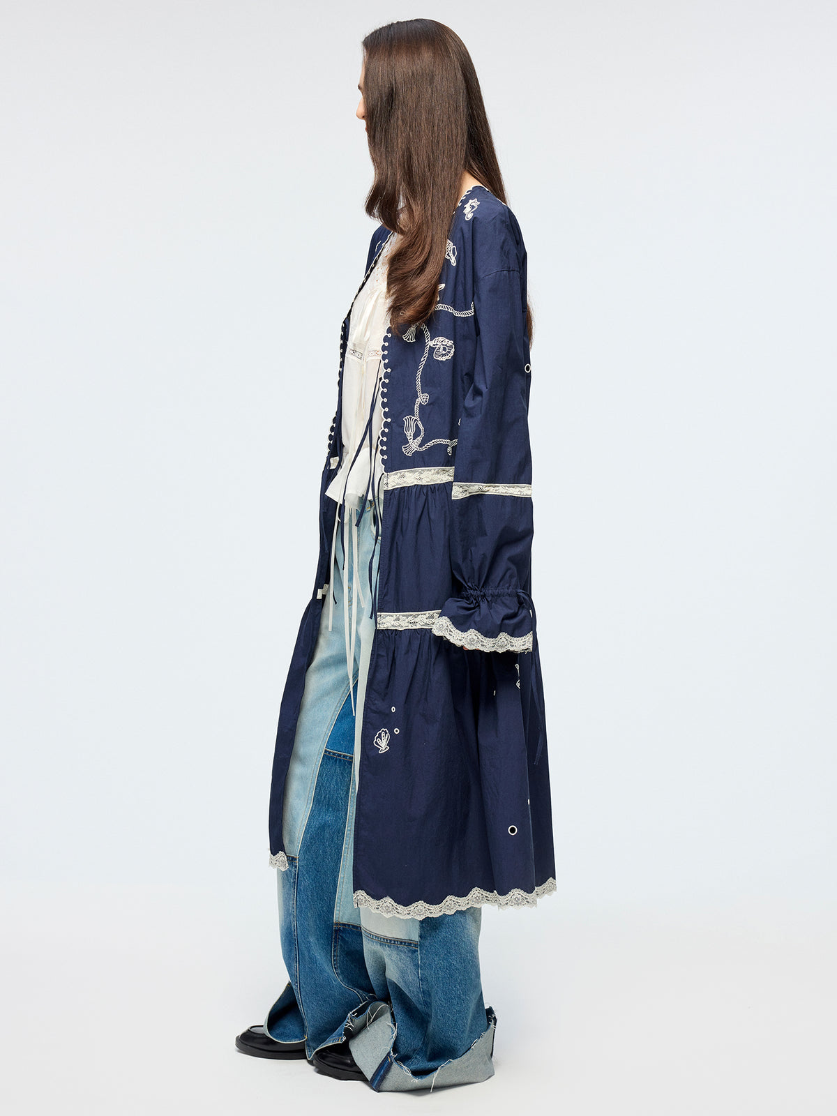 Openwork embroidered cardigan tea dress