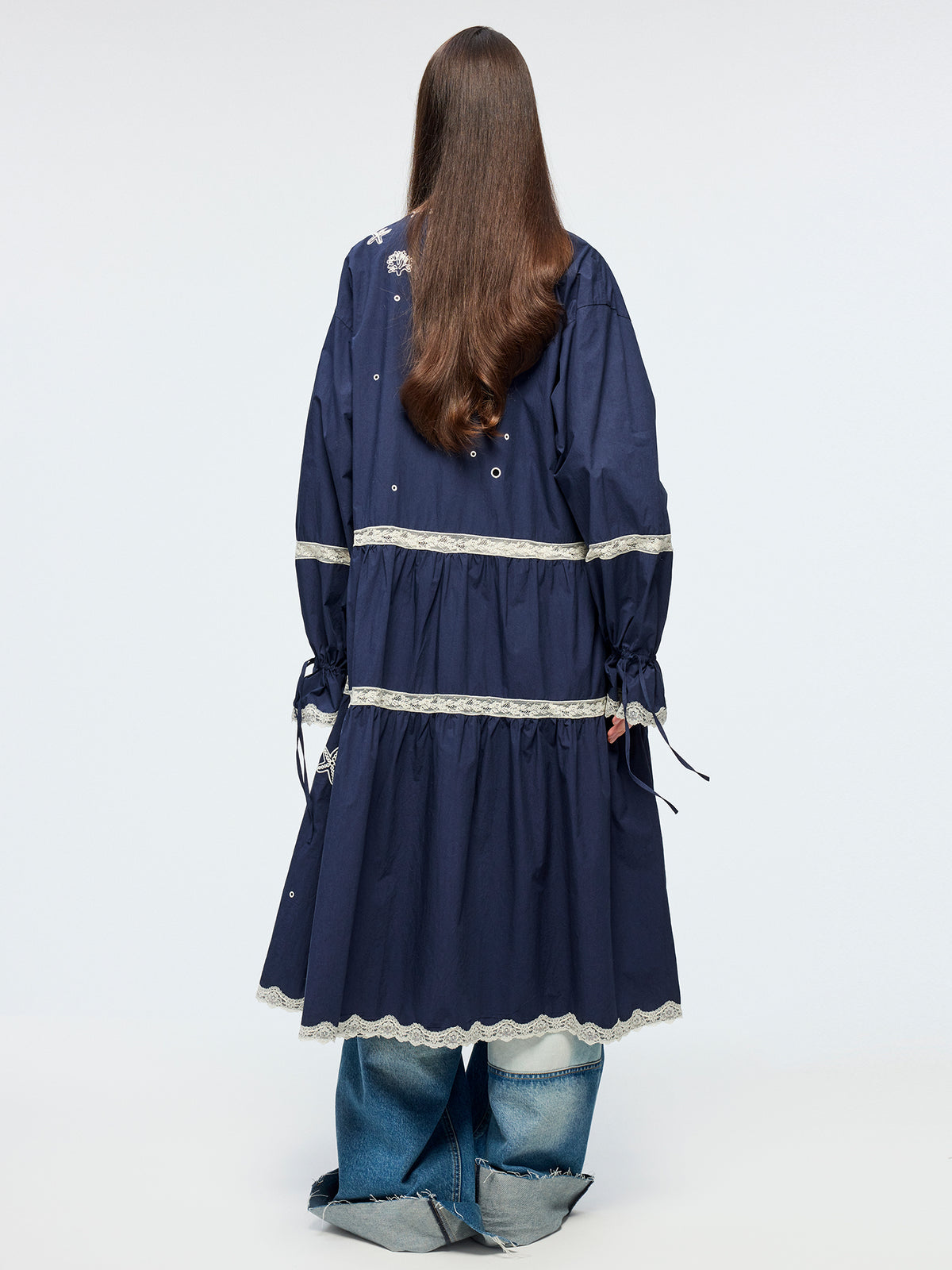 Openwork embroidered cardigan tea dress