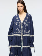 Openwork embroidered cardigan tea dress