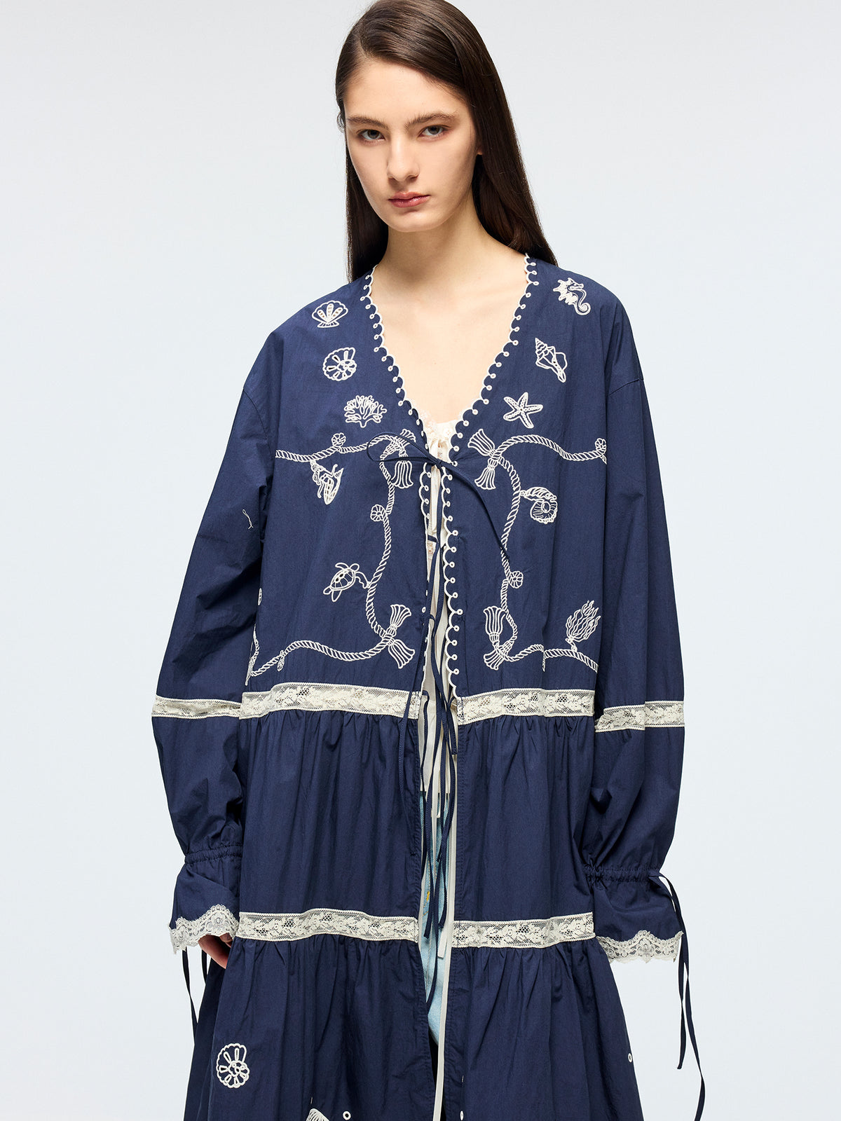 Openwork embroidered cardigan tea dress