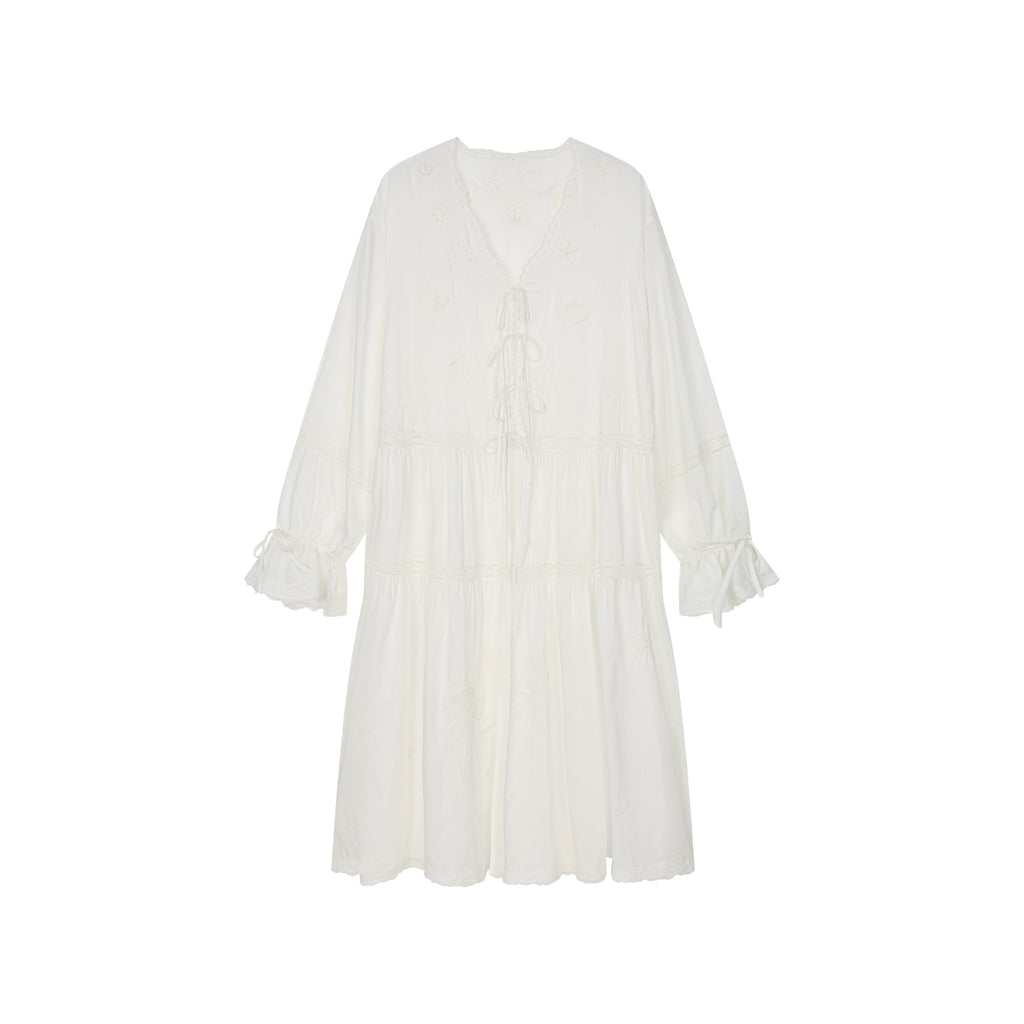 Openwork embroidered cardigan tea dress