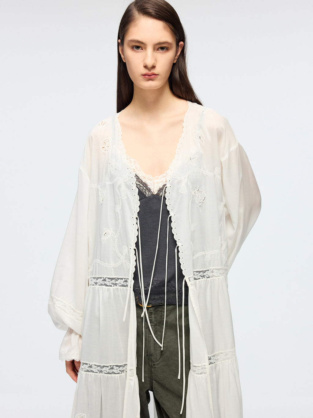 Openwork embroidered cardigan tea dress