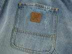 Distressed denim cargo skirt