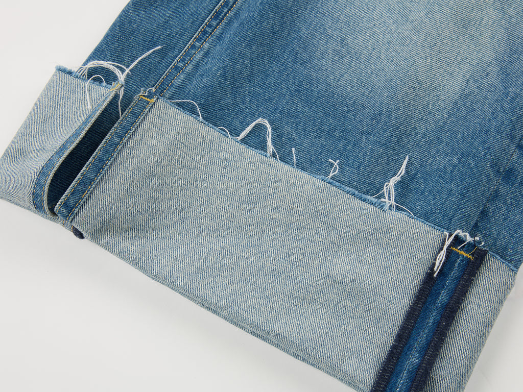 Washed color-block jeans
