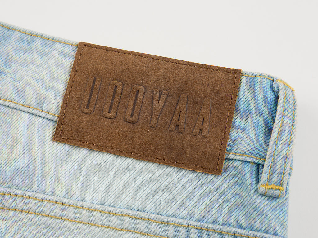 Washed color-block jeans