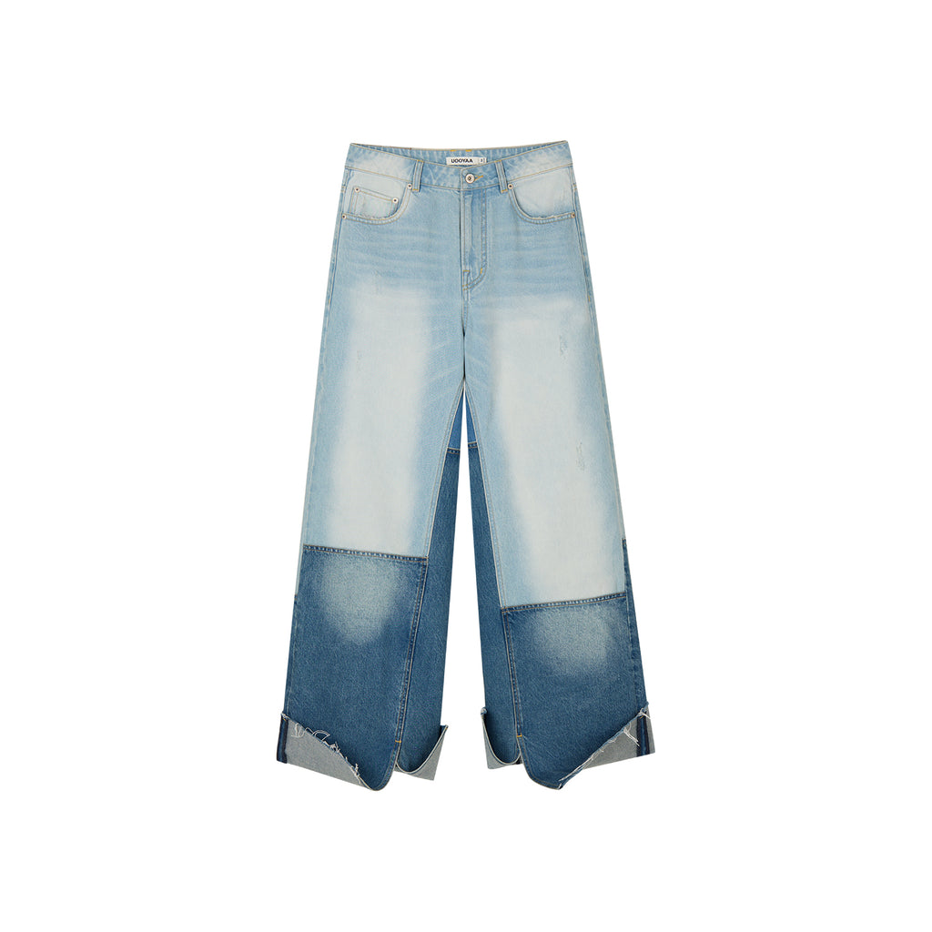Washed color-block jeans