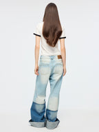 Washed color-block jeans