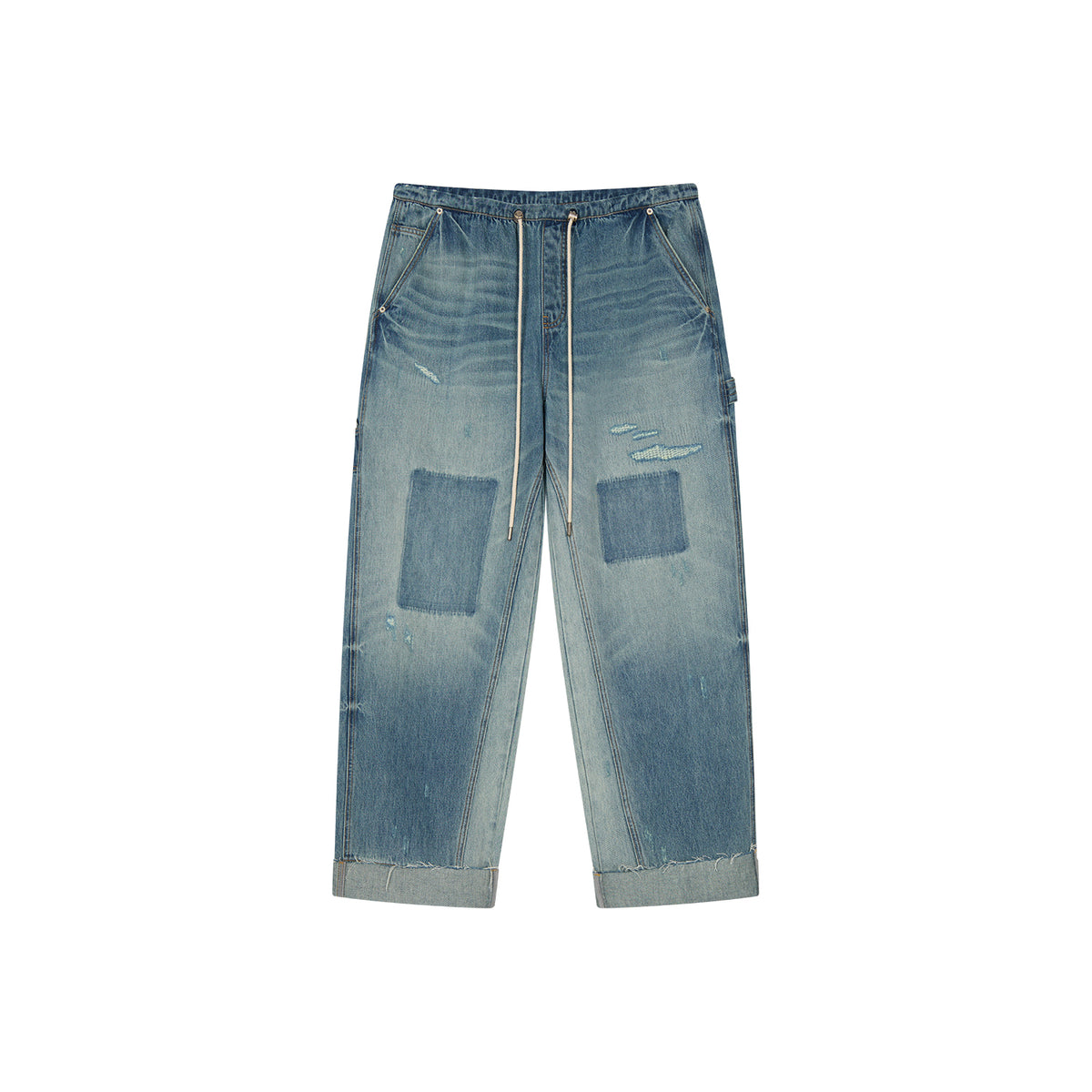 Distressed denim cargo pants