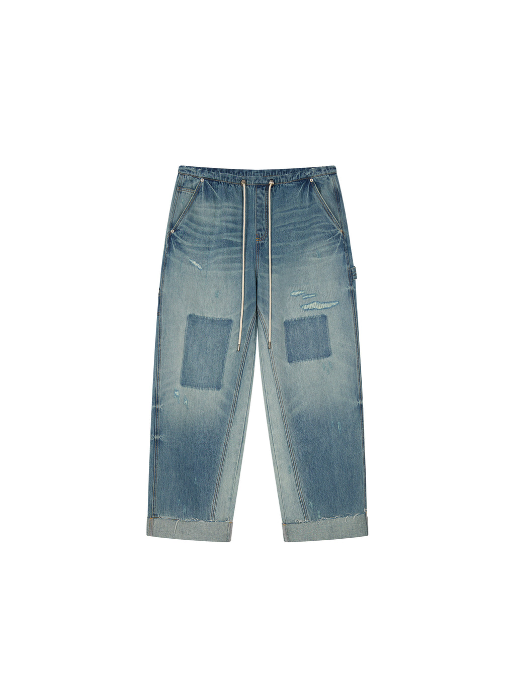 Distressed denim cargo pants