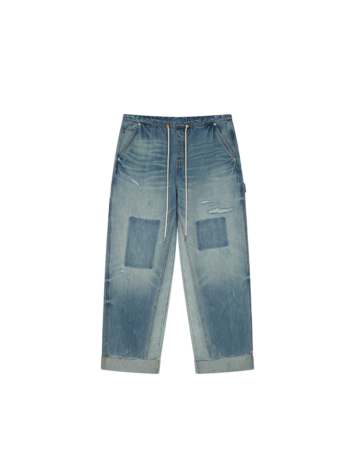 Distressed denim cargo pants