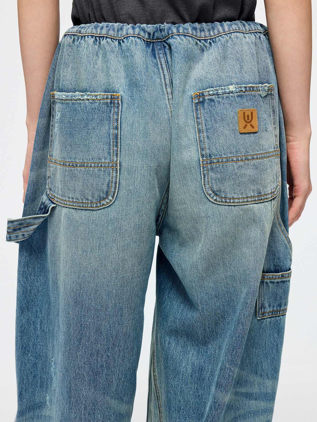Distressed denim cargo pants