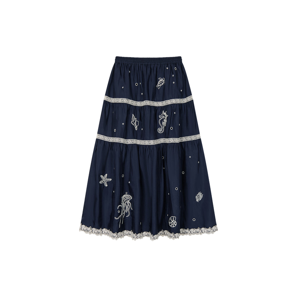 Openwork embroidered maxi skirt