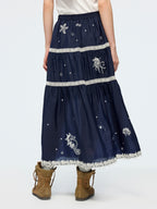 Openwork embroidered maxi skirt