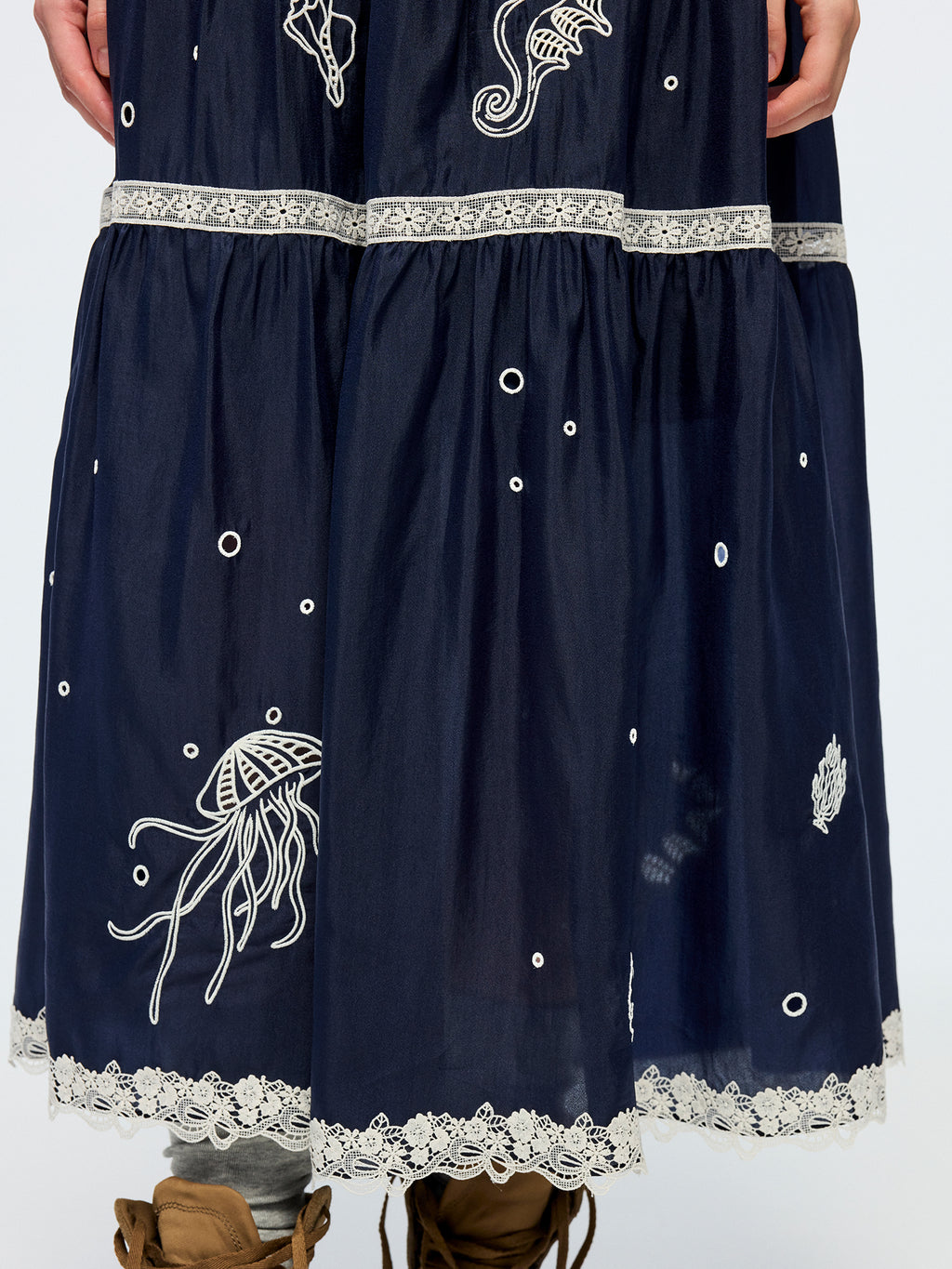 Openwork embroidered maxi skirt