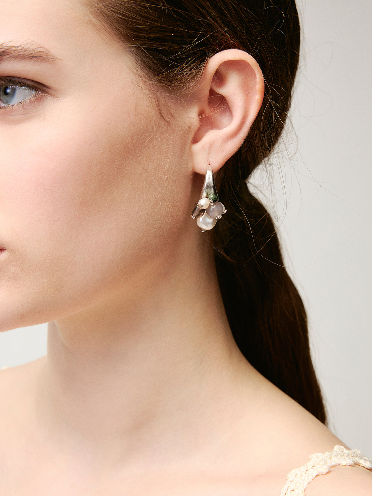 Multi Bead Hoop Stud Earrings