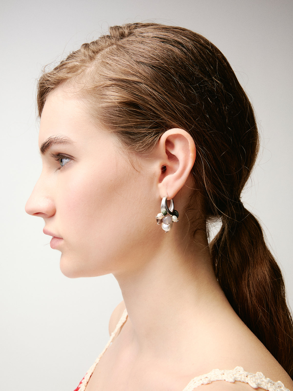 Multi Bead Hoop Stud Earrings