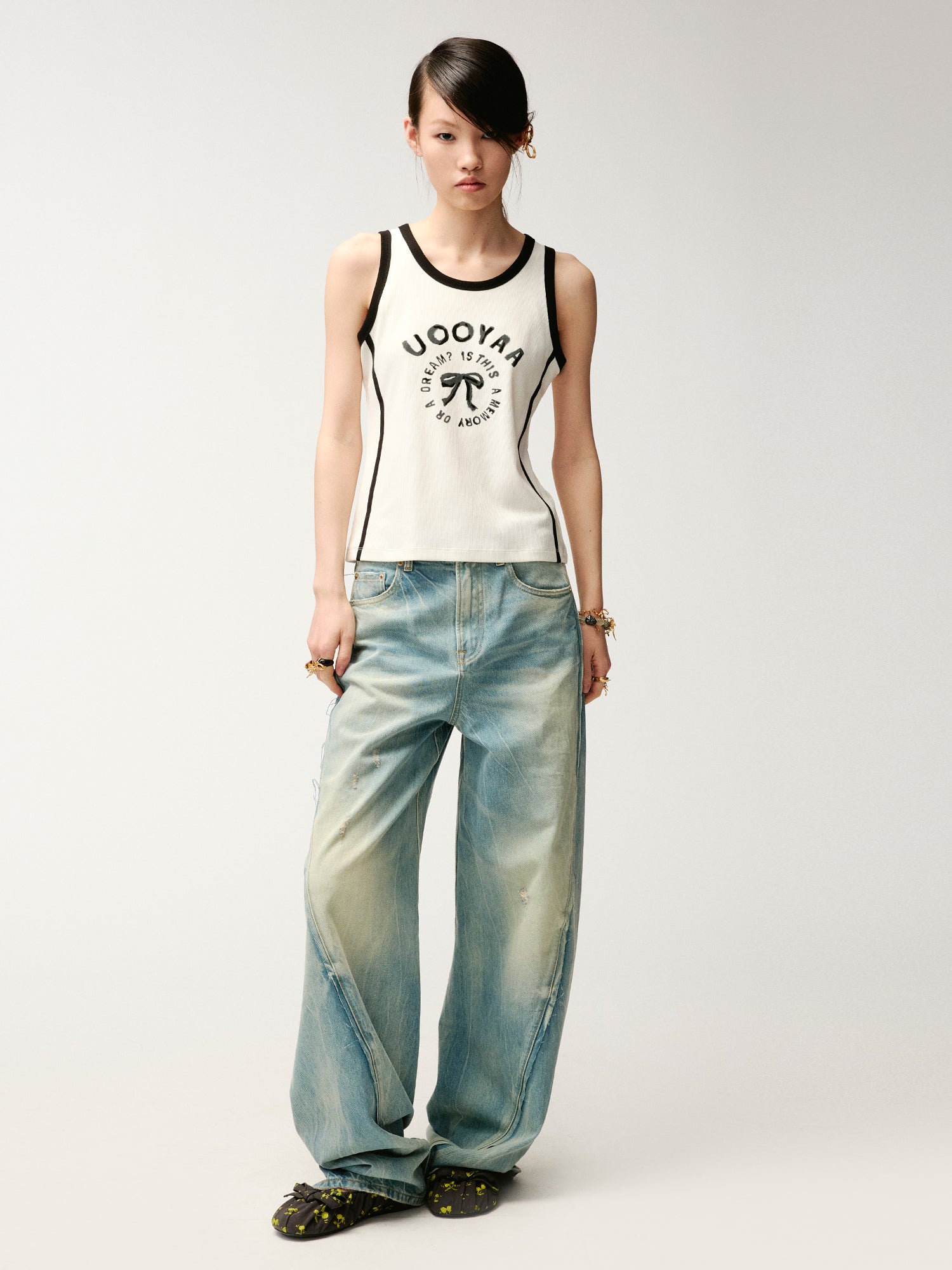 Flocked bow tank top