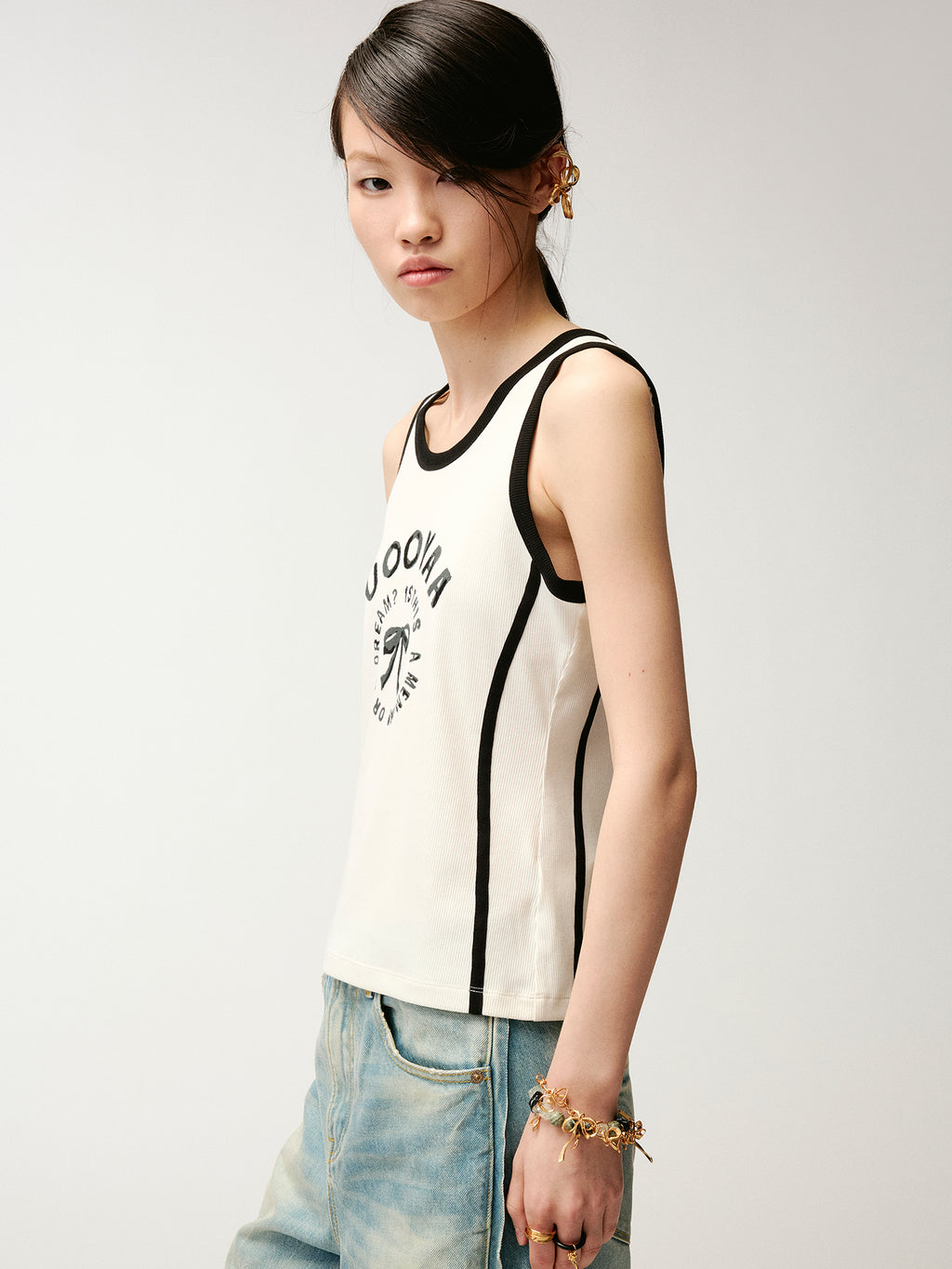 Flocked bow tank top