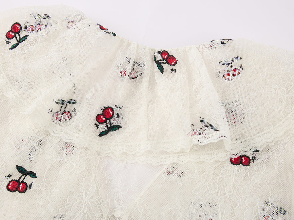 Embroidered sporty cherry lace shirt