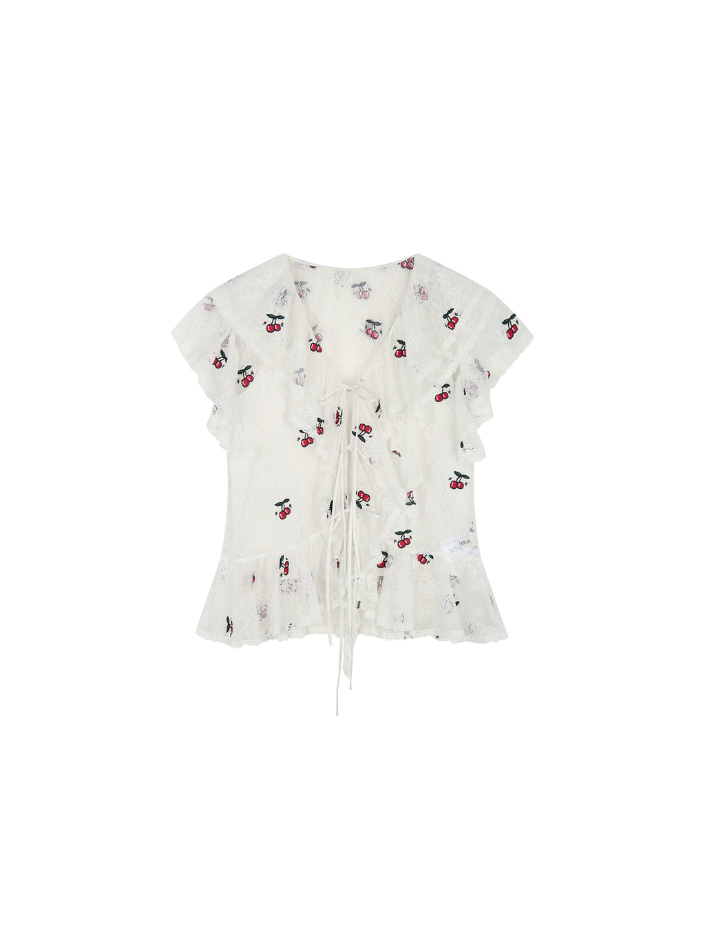 Embroidered sporty cherry lace shirt