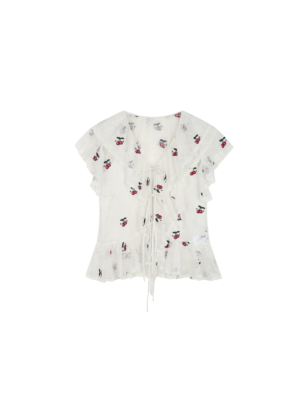 Embroidered sporty cherry lace shirt