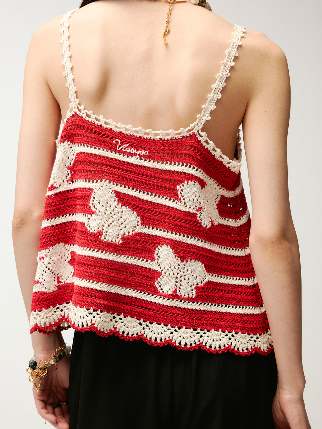 Handcrafted lace bow knit camisole