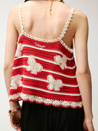 Handcrafted lace bow knit camisole