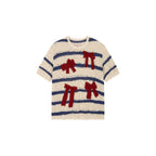 Handcrafted bow striped knit T-shirt