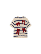 Handcrafted bow striped knit T-shirt