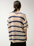Handcrafted bow striped knit T-shirt