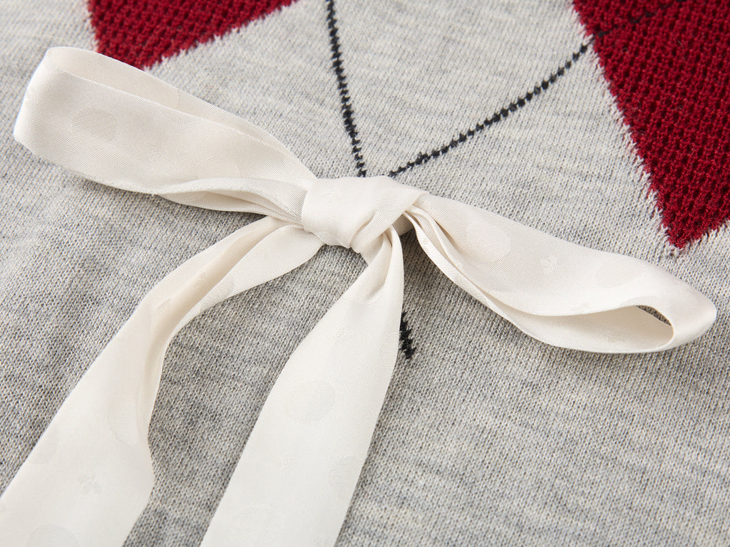 Ribbon bow polo knit T-shirt
