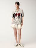Ribbon bow polo knit T-shirt