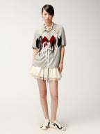 Ribbon bow polo knit T-shirt