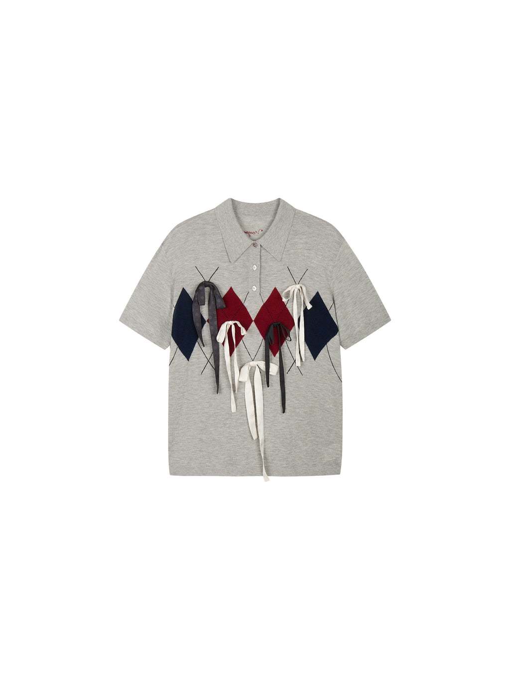 Ribbon bow polo knit T-shirt