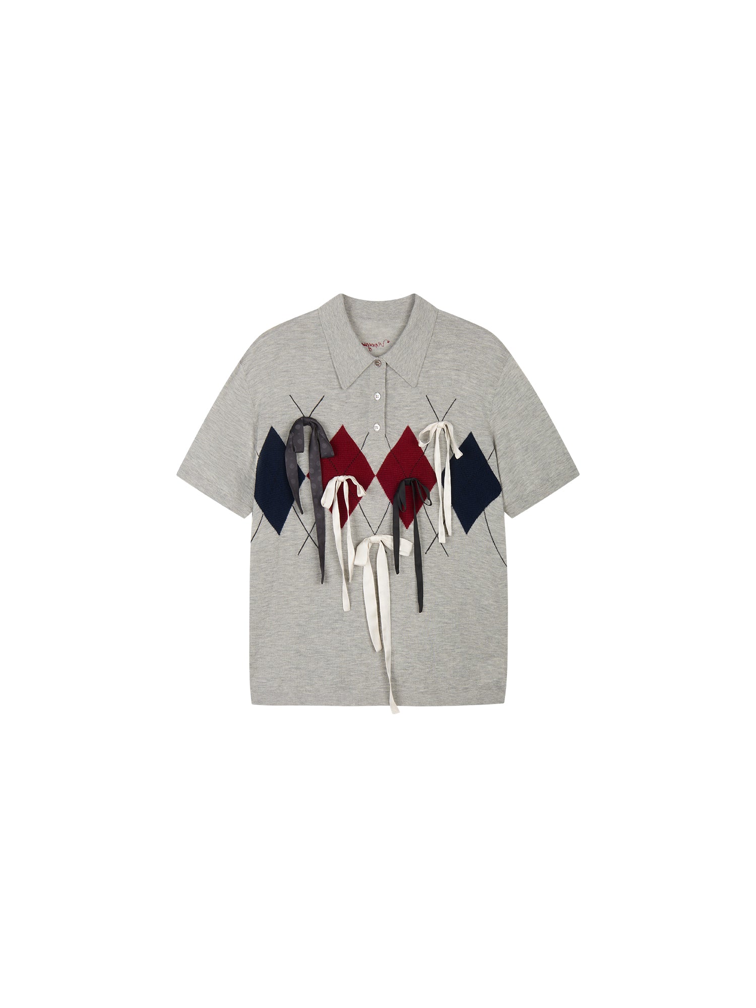 Ribbon bow polo knit T-shirt